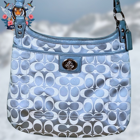 🌟Coach: “Penelope” Pool-Blue Signature Sateen Hippie Crossbody🌟 - Picture 1 of 12